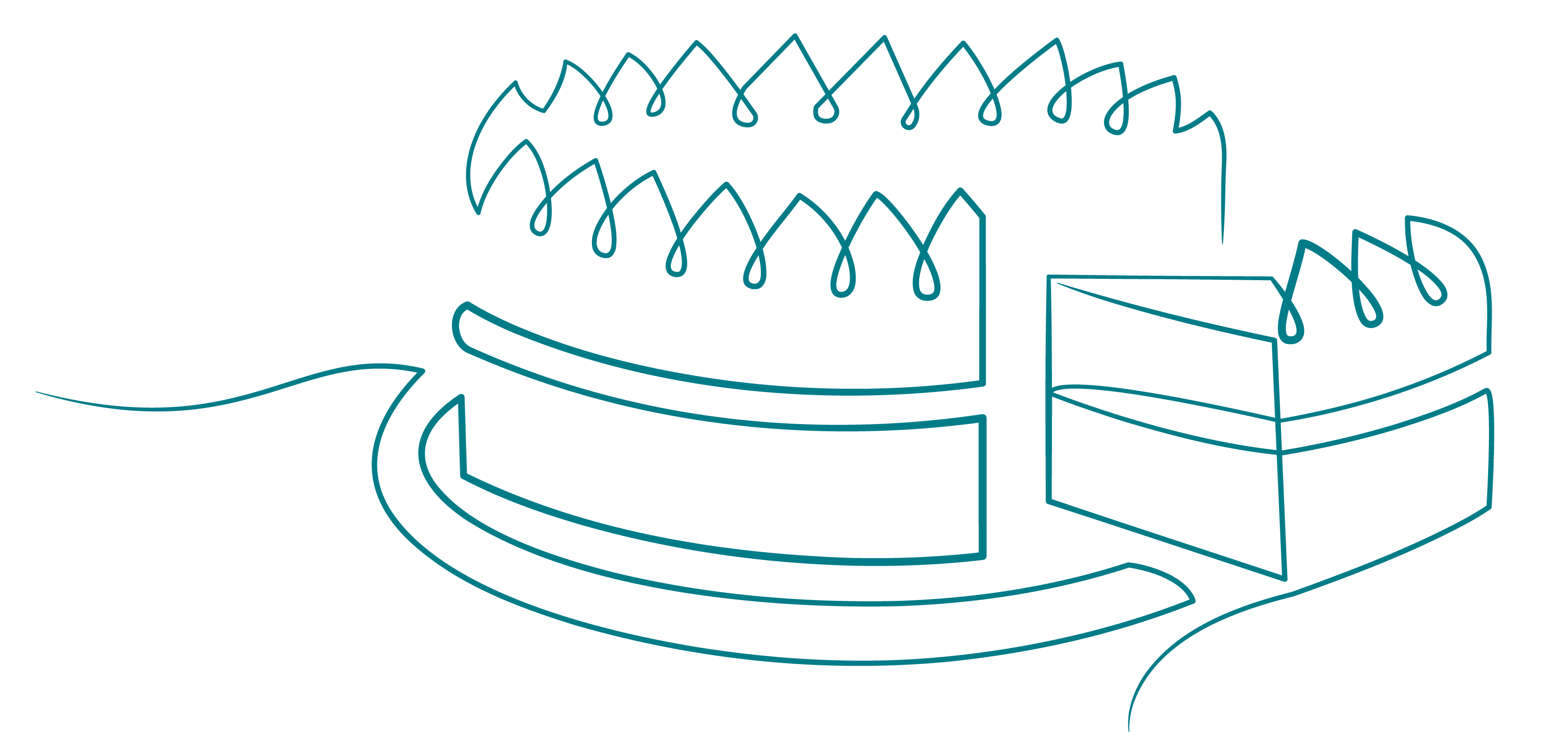 cake with a slice taken line illustration